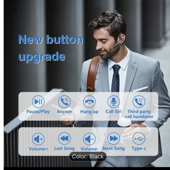 NWT ~ Wireless Headset ~ Siri ~ Mute~ Long Battery Life~ Bluetooth ~Noise Cancel - Picture 10 of 11